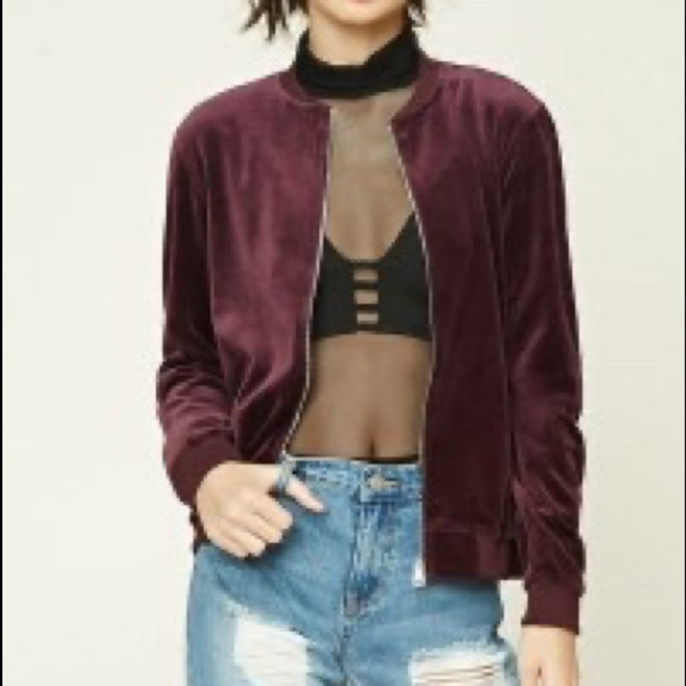 Forever 21 - Burgundy Velour Zip-up- Size Med